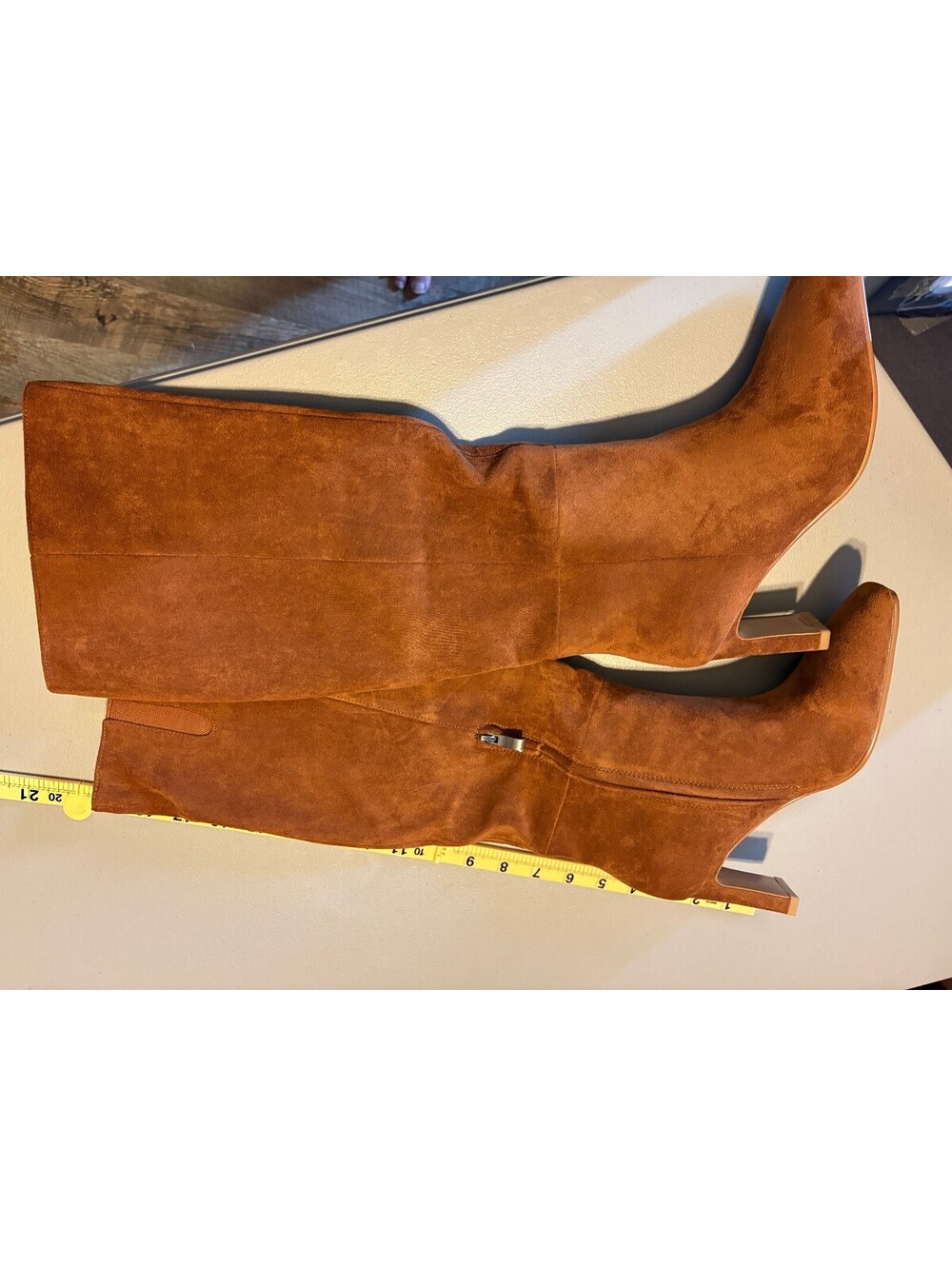YP Women's Brown Suede Knee-High Boots with Side Zipper and Block Heel